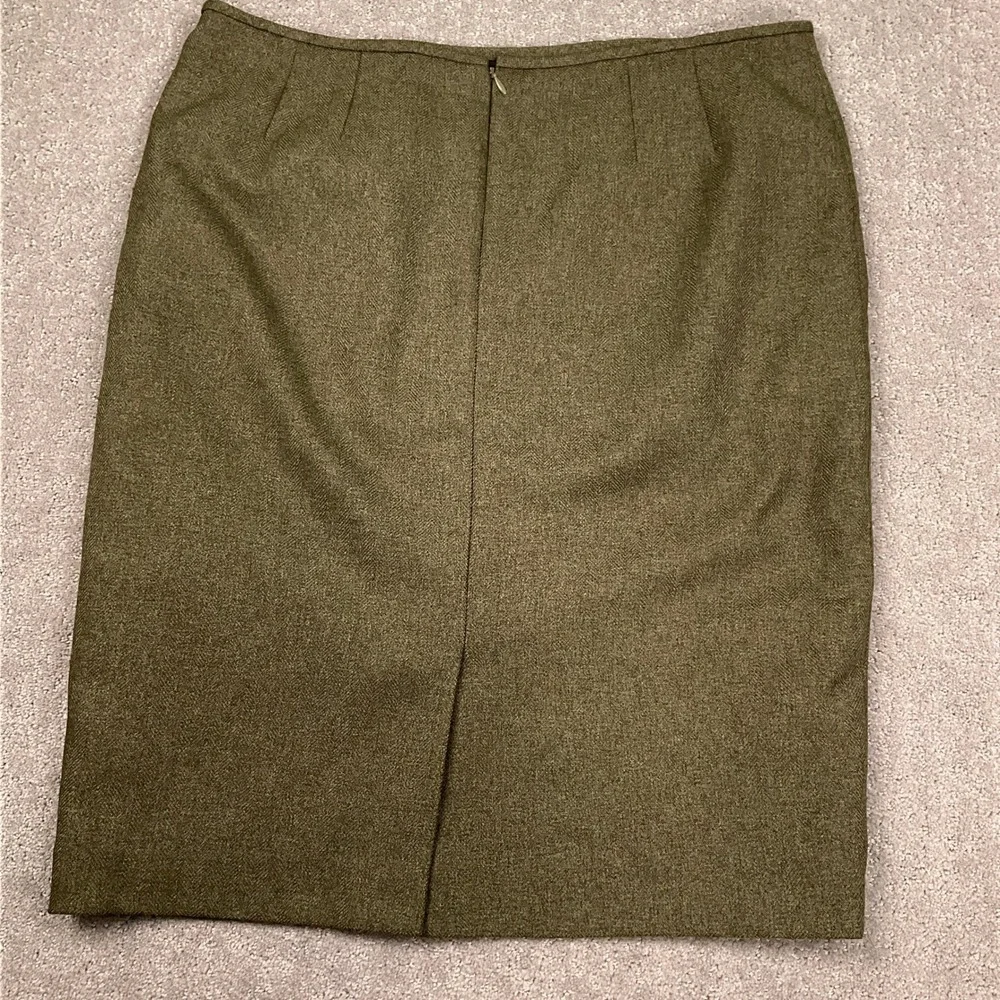 Le Suit Skirt Set Women 14 Olive Green Herringbone‎ Minimalist Career Structured